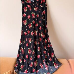 Zara Black Maxi Skirt with Red Rose Print